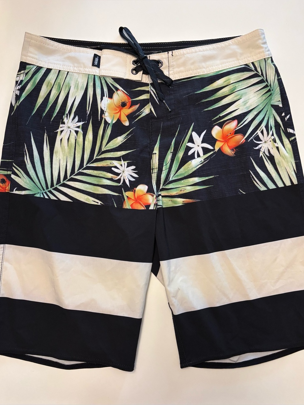 Vans Black, Cream & Green Tropical Stripe Swim Shorts